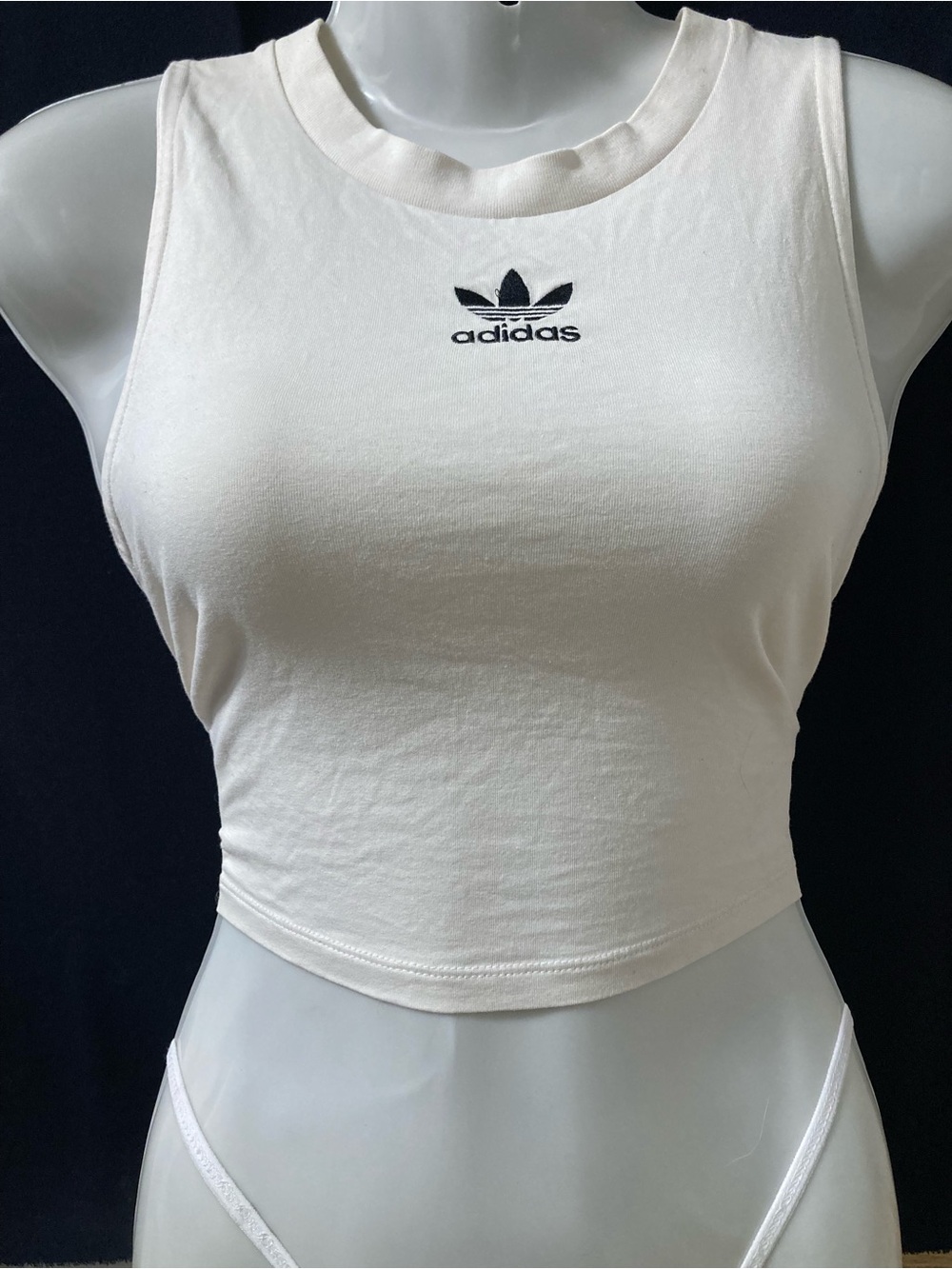 Adidas Originals White Crop Tank Top Trefoil Logo Size L